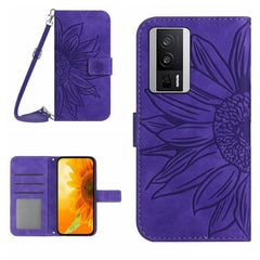 Sunflower Embossed Leather Flip Phone Case with Lanyard for Xiaomi Redmi 13C 5G