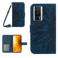 Sunflower Embossed Leather Flip Phone Case with Lanyard for Xiaomi Redmi 13C 5G