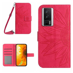 Sunflower Embossed Leather Flip Phone Case with Lanyard for Xiaomi Redmi 13C 5G