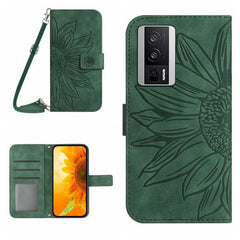 Sunflower Embossed Leather Flip Phone Case with Lanyard for Xiaomi Redmi 13C 5G