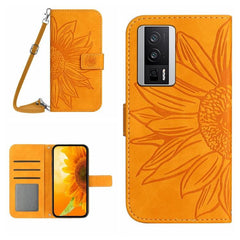 Sunflower Embossed Leather Flip Phone Case with Lanyard for Xiaomi Redmi 13C 5G