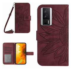 Sunflower Embossed Leather Flip Phone Case with Lanyard for Xiaomi Redmi 13C 5G