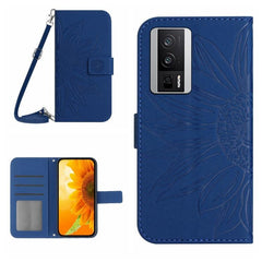 Étui à rabat en cuir avec lanière pour téléphone portable, motif tournesol, série 1