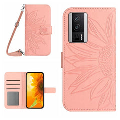 Sunflower Embossed Leather Flip Phone Case with Lanyard for Xiaomi Redmi 13C 5G