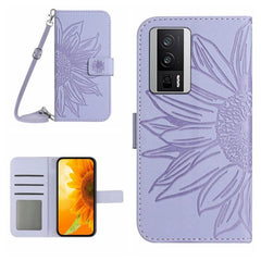 Sunflower Embossed Leather Flip Phone Case with Lanyard for Xiaomi Redmi 13C 5G