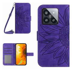 Sunflower Embossed Leather Flip Phone Case with Lanyard for Xiaomi Redmi 13C 5G