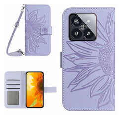 Sunflower Embossed Leather Flip Phone Case with Lanyard for Xiaomi Redmi 13C 5G