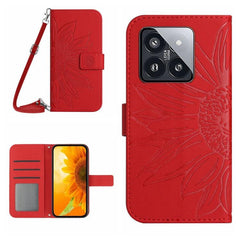 Sunflower Embossed Leather Flip Phone Case with Lanyard for Xiaomi Redmi 13C 5G