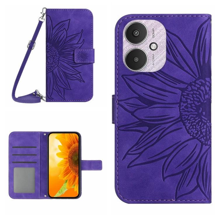 Sunflower Embossed Leather Flip Phone Case with Lanyard for Xiaomi Redmi 13C 5G