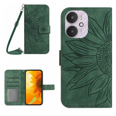 Sunflower Embossed Leather Flip Phone Case with Lanyard for Xiaomi Redmi 13C 5G