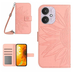 Sunflower Embossed Leather Flip Phone Case with Lanyard for Xiaomi Redmi 13C 5G