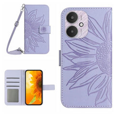 Sunflower Embossed Leather Flip Phone Case with Lanyard for Xiaomi Redmi 13C 5G