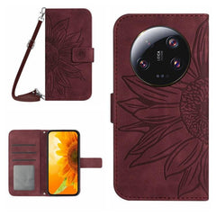 Étui à rabat en cuir avec lanière pour téléphone portable, motif tournesol, série 1