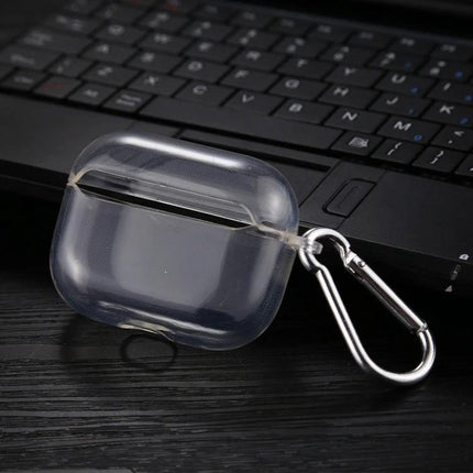 AirPods Protective Case with Hook for Daily Commutes - clear TPU protective shell with metal carabiner for on-the-go protection