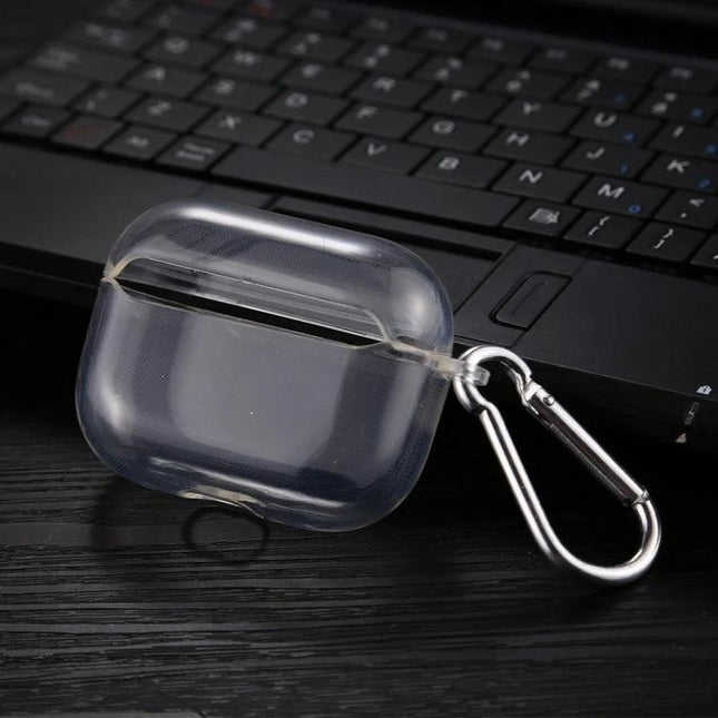AirPods Protective Case with Hook for Daily Commutes - clear TPU protective shell with metal carabiner for on-the-go protection