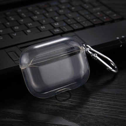 AirPods Protective Case with Hook for Daily Commutes clear TPU case with carabiner clip on laptop