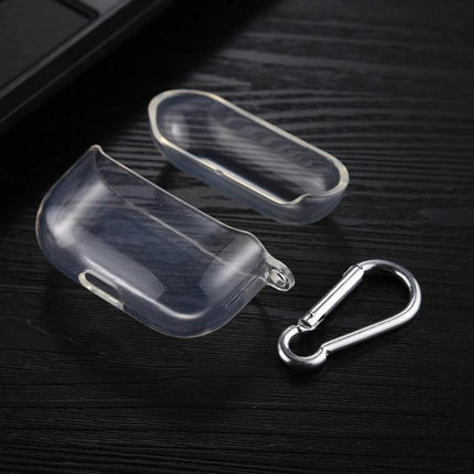 AirPods Protective Case with Hook for Daily Commutes — clear TPU protective cover with integrated hook and carabiner for on-the-go use