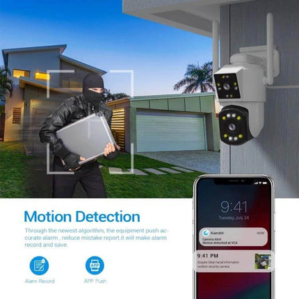 ESCAM PT210 Dual Lens WiFi Camera for Home Security monitoring motion detection at home with mobile alerts and live feed