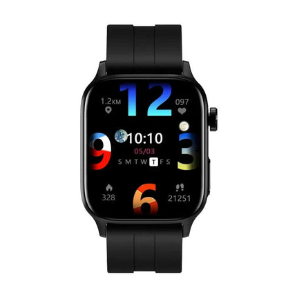 Daily Health Monitoring Smart Watch for Everyday Use - black fitness smartwatch showing heart rate, steps, time and colorful numeric watch face