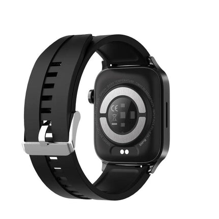 Daily Health Monitoring Smart Watch for Everyday Use - rear view of black fitness smartwatch showing sensors and silicone strap