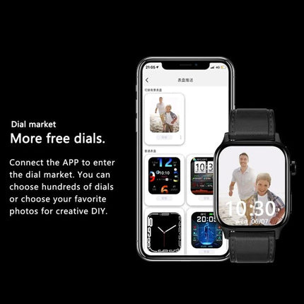 Daily Health Monitoring Smart Watch for Everyday Use - black leather strap smartwatch with customizable photo dial shown with companion app