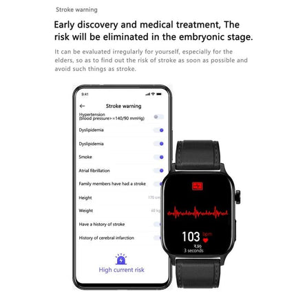 Daily Health Monitoring Smart Watch for Everyday Use showing stroke warning app with ECG reading and risk indicators