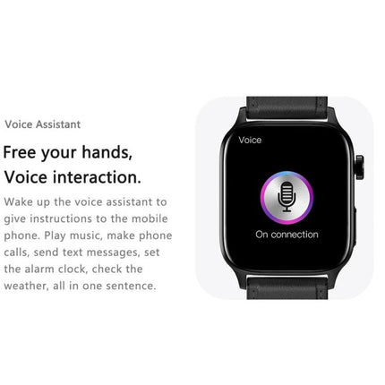 Daily Health Monitoring Smart Watch for Everyday Use showing voice assistant screen and text about hands-free voice interaction