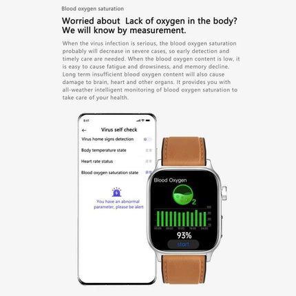 Daily Health Monitoring Smart Watch for Everyday Use showing blood oxygen reading 93% on watch face with smartphone app