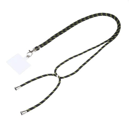 Hands-Free Universal Mixed Color Mobile Phone Lanyard black-yellow woven cord with adjustable loop and metal ends, ideal for hiking and everyday hands-free use