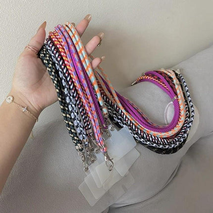 Hands-Free Universal Mixed Color Mobile Phone Lanyard showing assorted colorful braided straps with metal clips for hands-free phone carrying