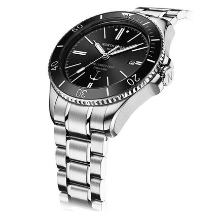 North Edge Anchor Men's 100m Waterproof Outdoor Watch stainless steel dive-style automatic watch with black dial and bracelet