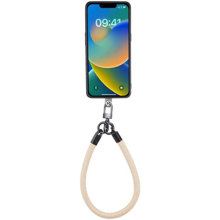 Universal Phone Lanyard for Hands-Free Wear as Bracelet Option - beige wrist strap attached to phone for hands-free security
