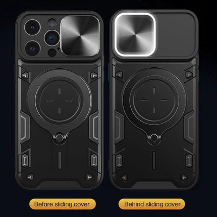 Essential Phone Case for iPhone Everyday Protection slim TPU PC mag-safe style case with sliding lens cover and wireless charging ring