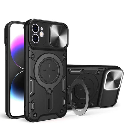 Essential Phone Case, Slim Daily Protection - black rugged slim TPU+PC case with sliding camera lens cover and ring stand