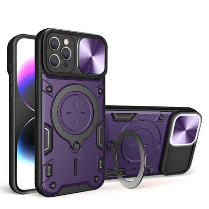 Essential Phone Case, Slim Daily Protection - purple rugged TPU PC case with sliding lens cover and ring kickstand