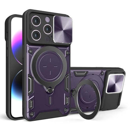 iPhone Case With Sliding Camshield For Everyday Use - durable purple magnetic holder with sliding camera cover and ring grip