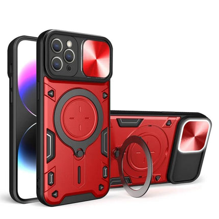 Essential Phone Case for iPhone Everyday Protection - slim red TPU PC case with ring kickstand and sliding camera cover