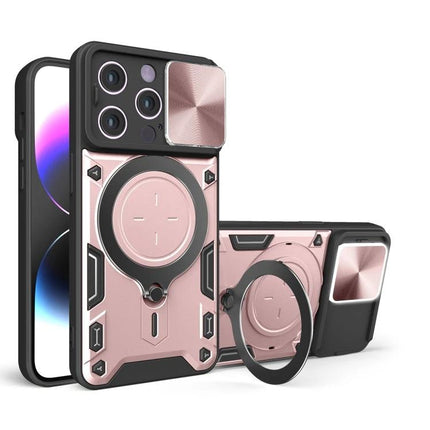 Daily Phone Case For iPhone Everyday On The Go Protection - rose gold rugged case with sliding camera cover and magnetic ring grip