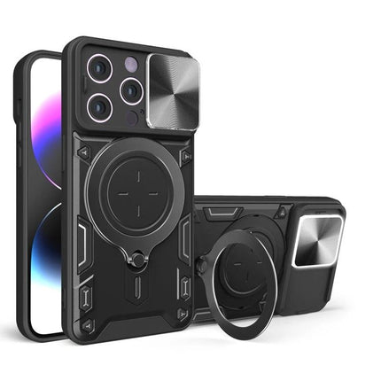 Daily Phone Case For iPhone Everyday On The Go Protection - rugged black case with sliding camera cover and ring kickstand