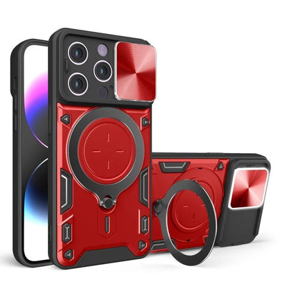 Daily Phone Case For iPhone Everyday On The Go Protection – red rugged TPU PC case with sliding camera cover and built-in ring grip