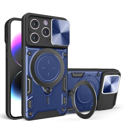 Daily Phone Case For iPhone Everyday On The Go Protection - blue rugged slim case with sliding camera cover, MagSafe ring and TPU PC impact-resistant design