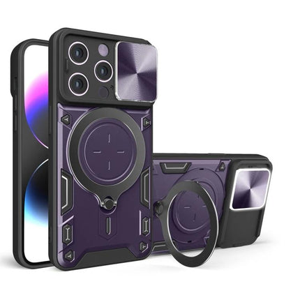 Daily Phone Case For iPhone Everyday On The Go Protection - purple rugged TPU PC case with sliding camera cover and built-in ring grip