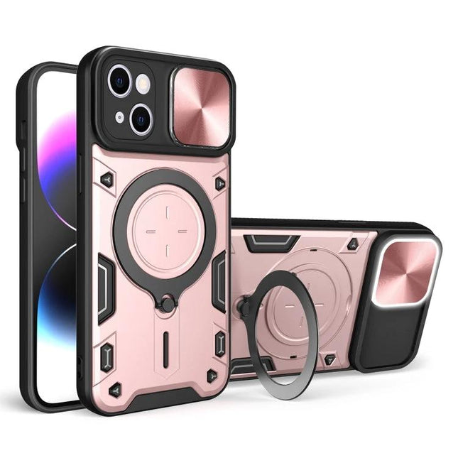 iPhone Case With Sliding Camshield For Everyday Use - rose gold protective case with magnetic holder and ring stand