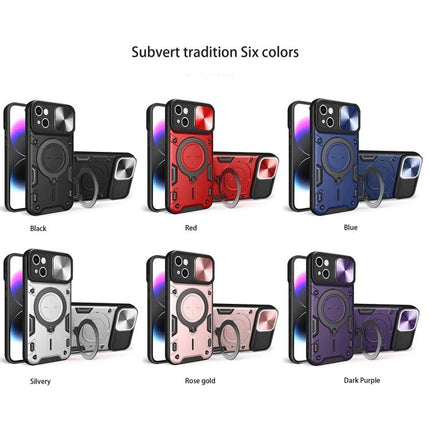 iPhone Case With Sliding Camshield For Everyday Use - durable magnetic holder in six colors (black red blue silvery rose gold dark purple)