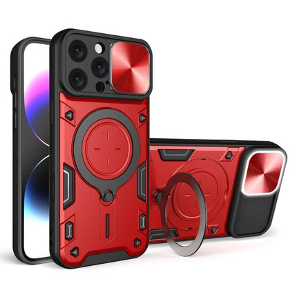 Phone Case for Daily iPhone Protection and Travel Use - red rugged slim TPU+PC case with ring holder and sliding camera cover