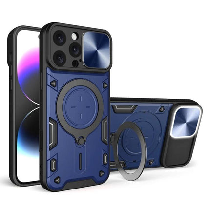 Phone Case for Daily iPhone Protection and Travel Use - slim blue TPU/PC protective case with camera cover and ring stand