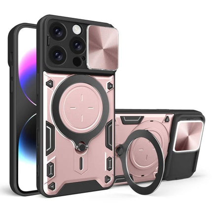Phone Case for Daily iPhone Protection and Travel Use in rose gold with ring holder, camera cover, slim TPU+PC durability for commuting and travel