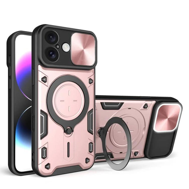 Daily Phone Case For iPhone Everyday On The Go Protection - rose gold rugged TPU PC case with sliding camera cover and ring kickstand