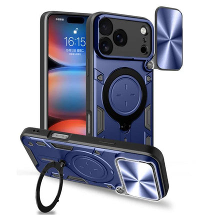 Durable iPhone Case With Camera Lens Cover For Everyday Use in blue TPU PC blend with sliding lens cover and kickstand ring