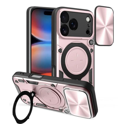 Durable iPhone Case With Camera Lens Cover For Everyday Use - rose gold TPU PC protective case with sliding lens cover and ring stand